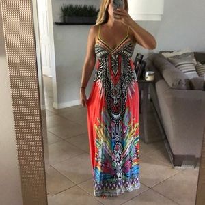 SOLD -Colorful spaghetti strap maxi dress
